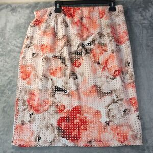 Cato Womens L Pink White Floral Pencil Skirt‎ Textured Stretch Career Office